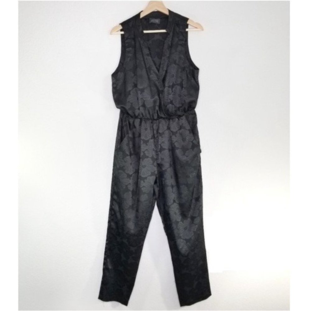 ASTR the Label Black Floral Jacquard Sleeveless Surplice Jumpsuit - Picture 2 of 5